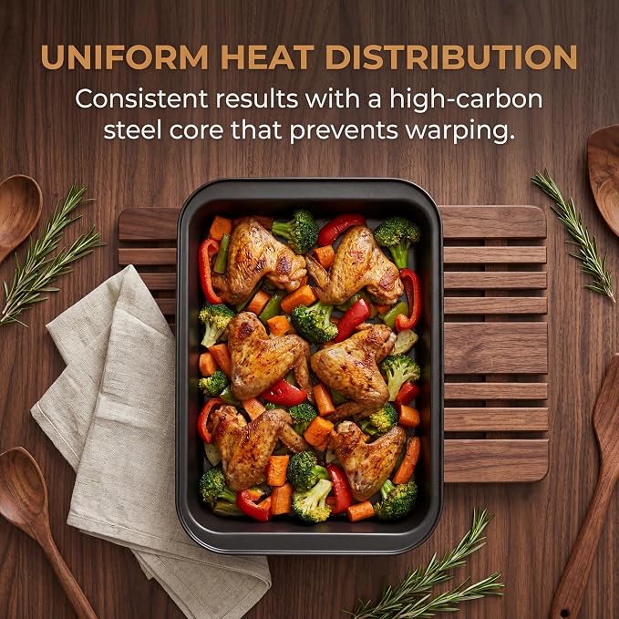Lyellfe 3 Pack Rectangle Baking Pan, Non-Stick Cake Pans for Oven, 13 x 9 Inch Deep Cookie Sheet Tray for Brownie Lasagna Casserole Bread, BPA Free