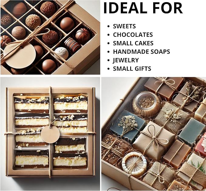 30PCS Cookie Boxes Brown with Window - 4 x 4 x 1.2 Inch Sturdy Packaging for Baked Goods Small Bakery Containers for Pastries Gift Giving Bulk Food Storage Rustic Display for Treats and Desserts