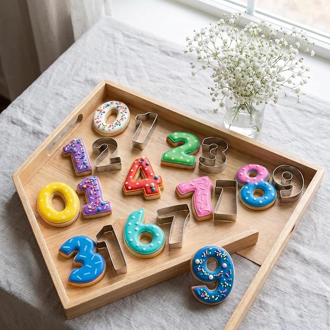 Number Cookie Cutters Set (3 Inch) - Birthday Numbers 0-9 (6 Reverses to 9) - for Baking, Fondant, Biscuits, and Kids' Lunch Sandwiches. 9 Pieces.