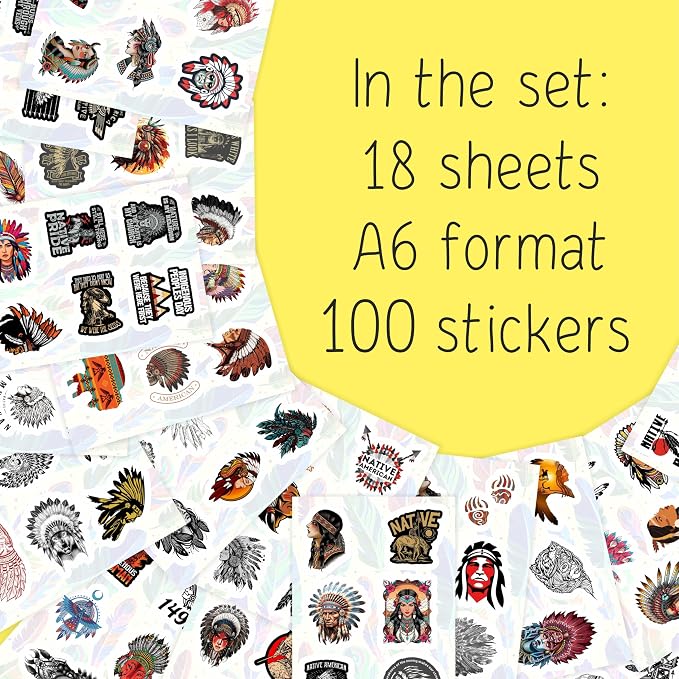 100Pcs Native American Stickers for Water Bottle and Laptop, Native American Party Supplies & Decorations, Waterproof Vinyl Decals, Gifts for Women & Men