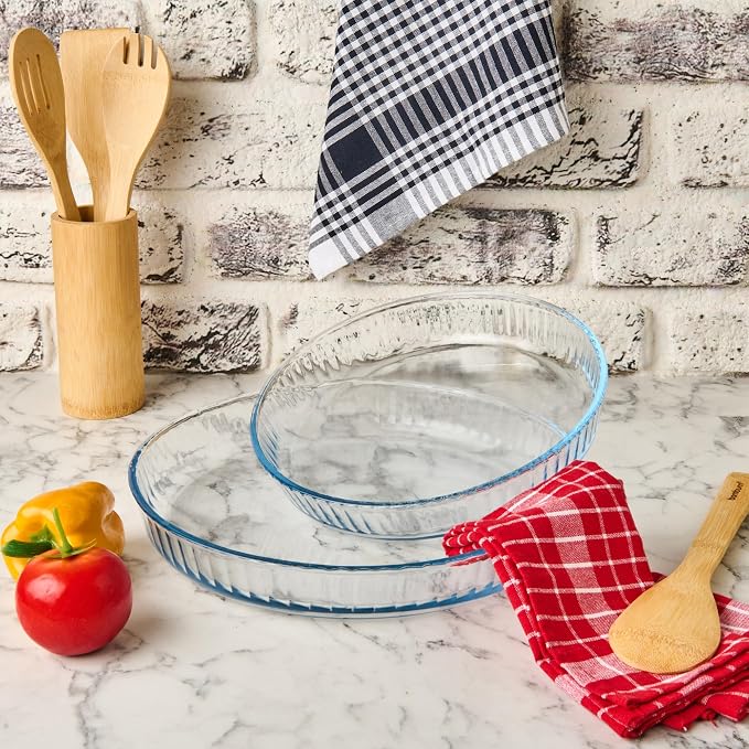 2-Piece Ums Round Glass Baking Dishes for Oven, Round Baking Dish, Glass Casserole Dish, Glass Pie Pan, Borosilicate Glass Cookware, Microwave and Dishwasher Safe Clear Bakeware, 12.5" & 10.2" Sizes