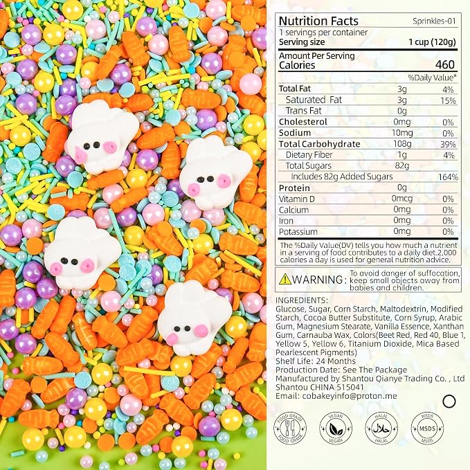 Cobakey Easter Sprinkles for Cookies 4.23 Ounce Carrot Sprinkles for Baking Rabbit Toppers Perfect for Easter Cake Decorations, Baking, Ice Cream, Cookies, Cupcake Topper