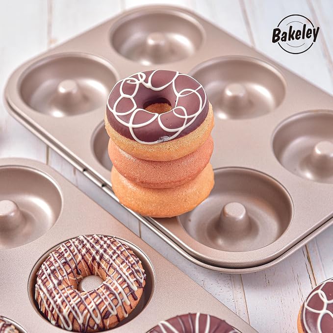 Non-stick 6-Cavity Donut Pans,Set of 2,Ring Doughnut Pan,Donut Pan for Baking(Champagne Gold)