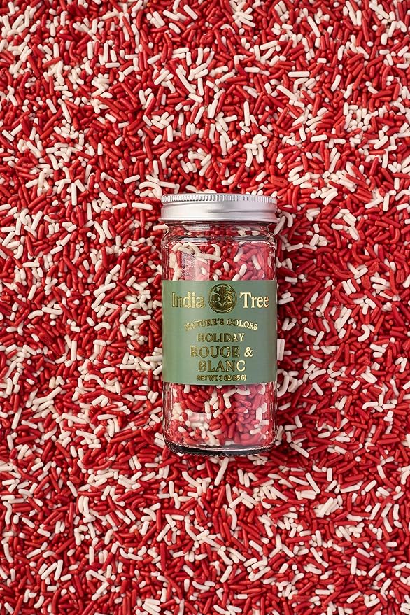 India Tree Nature’s Colors Cake Decorations Rouge & Blanc Sprinkles in Glass Jar, Plant-Based Food Coloring, Non-GMO, No Artificial Dyes, Baking and Dessert Topping, 3 oz