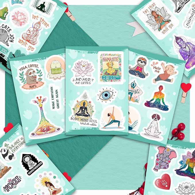 100Pcs Yoga Stickers for Planner, Water Bottle - Yoga Gifts for Women, for Yoga Instructor - Gift for Women & Men