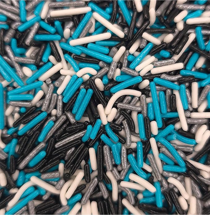 NCS North Carolina Game Day Black, White, Teal & Silver Jimmies Edible Sprinkles – Cupcake, Cake & Cookie Decorations, 7 oz