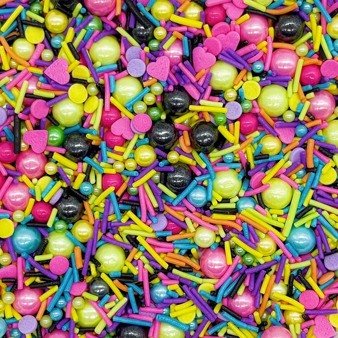Pink & Black & Green & Yellow Sprinkles Mix Size Pearls Disco Themed Cake Decorations Cupcake Toppers Perfect for Wedding Valentine Christmas Supplies 4.58OZ