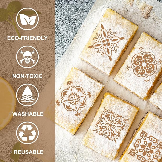Whaline 15 Pcs Floral Tile Cookie Stencils Chinoiserie Toile Tiles Airbrush Painting Stencils with Bead Chain Decor Biscuit Coffee Cake Baking Reusable Templates for DIY Crafts Birthday Party