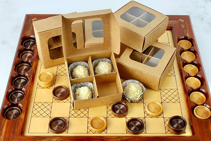 Treat Boxes - 20 ct 3.5 x 3.5 x 1.6 in Bakery Boxes with Windows and Dividers for Candy, Cookies, Cupcakes, or Bakery Desserts - Chocolate, Treats, and Baked Goods Packaging for Gifting