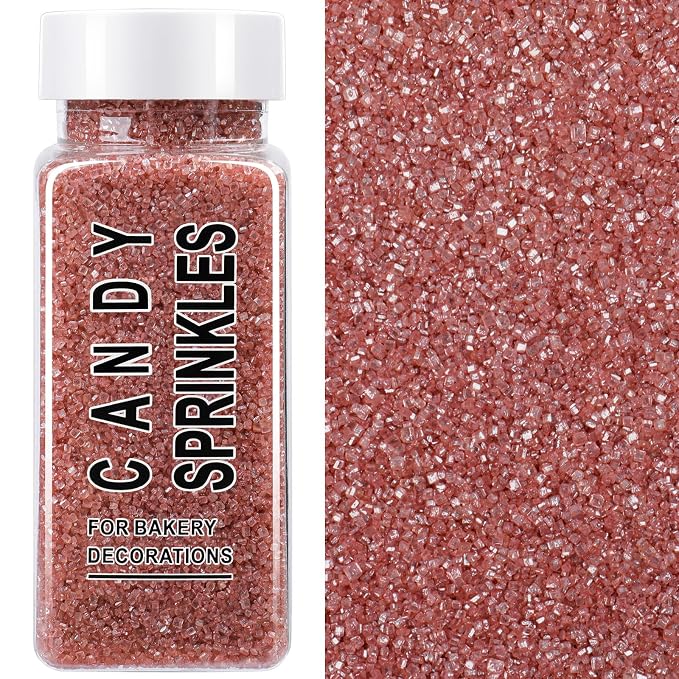 Rose Gold Sanding Sugar Sprinkles, 4.6 oz Edible Sparkling Sugar Crystals for Baking Topping, Cupcakes, Cookies, Ice Cream & Cake Decorating, Wedding Party Valentines Romantic Birthday Supplies