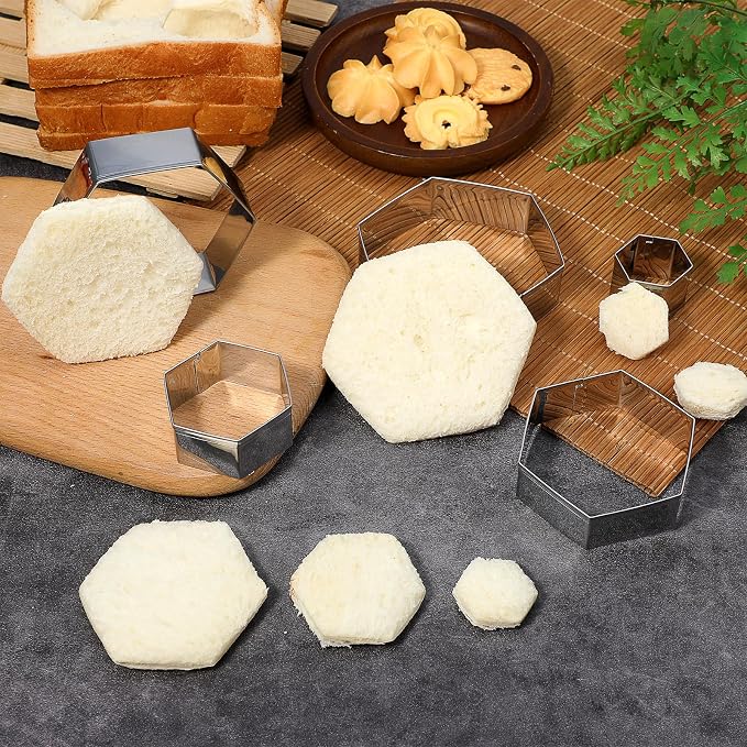 5 Pcs Hexagon Cookie Cutter, Stainless Steel Biscuit Cutter Hexagon Cookie Cutters Set Assorted Sizes for Biscuits Cake Sandwiches Shapes and Wedding Birthday Party