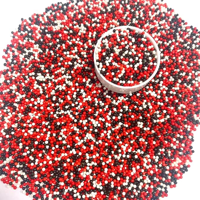 PhilaeEC Red Black White Nonpareils Sprinkle 2mm Mini Peals Sprinkle Edible for Cake Decoration Cupcake Topper Cookie Baking Decorations Halloween Christmas Valentine Supplies