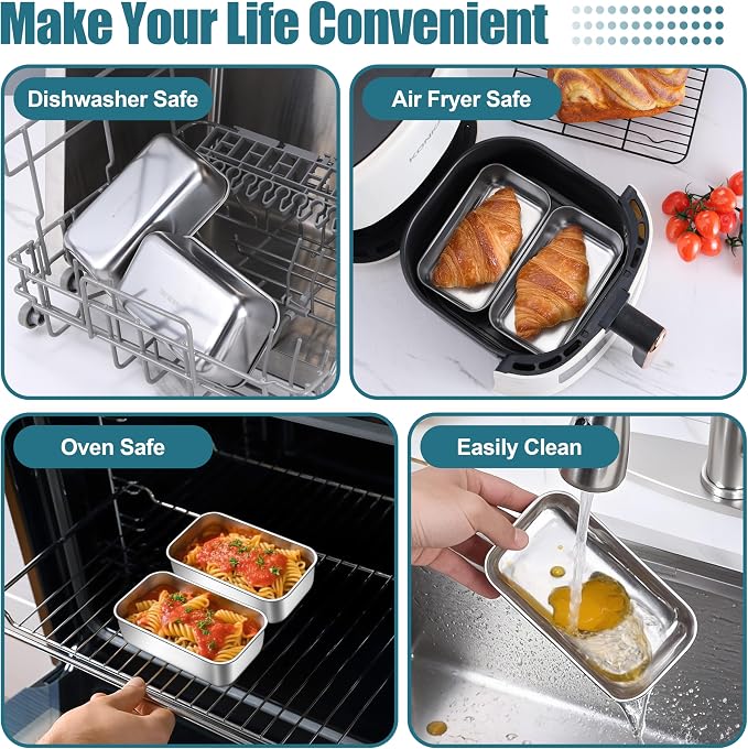 P&P CHEF Stainless Steel Mini Bread Loaf Pans, 6 PCS, Lasting & Rust-free | 6.3 x 3.5 Inch, Small Size for Air Fryer & Oven, Ideal for Bread, Meatloaf, Cake and Brownies, Food Grade, Dishwasher Safe