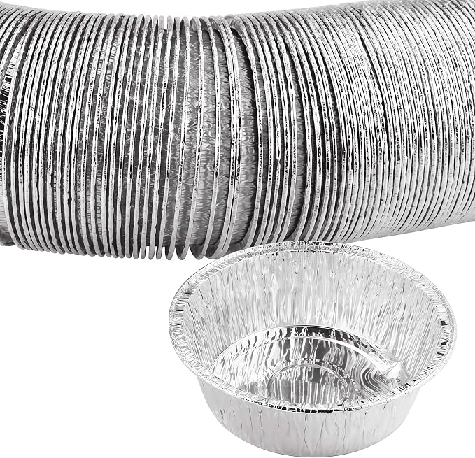 100 Pack 4" Round Tart Pie Foil Pans - Disposable Aluminum Foil Tart & Pie Tins for Baking, Cooking, Storage or Reheating