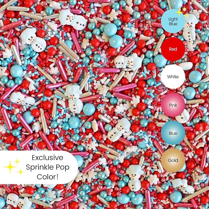 Sprinkle Pop Oh Snow Cute Sprinkle Mix| Red White Icy Blue Sprinkles with ~6 Cute Snowmen Royal Icings & White Snowflakes| Christmas Sprinkles Made in USA for Decorating Cakes Cupcakes Cookie, 2oz