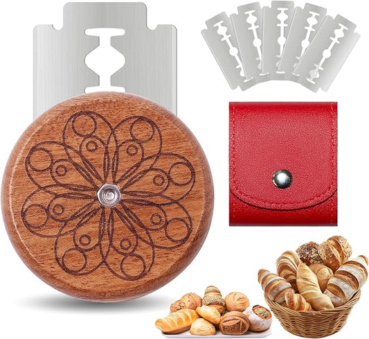 UFO Bread Lame Cutter for Homemade Sourdough,Bread Scorer Tool for Sourdough with 5 Blades and Case,Slashing Tool Bread Cutting Knife for Artisan Bread and Baguette Makers,Circle-red