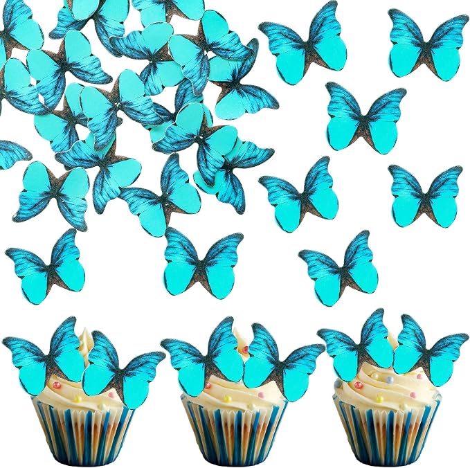 Ephlyn 48Pcs Edible 3D Butterfly Cupcake Toppers - Cute Cake Picks for Baby Shower, Bridal Shower, Birthday Party - Green