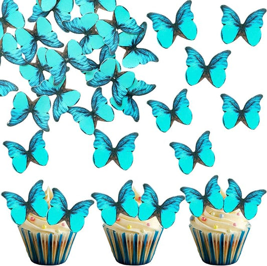 Ephlyn 48Pcs Edible 3D Butterfly Cupcake Toppers - Cute Cake Picks for Baby Shower, Bridal Shower, Birthday Party - Green