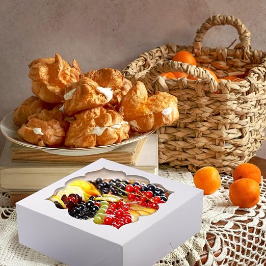 20 Pack Pie Boxes 9x9x3Inch Cake Boxes Bakery Boxes with Window for Pie, Cookies, Donuts, Chocolate Covered Strawberries, Graduation Gifts Party Favors(White)