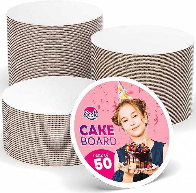 Riccle Cake Boards 12 Inch Round Pack of 50- Smooth Edged 12" Board, Disposable - Sturdy - White Cardboard Circles -Food Grade (12 Inch)