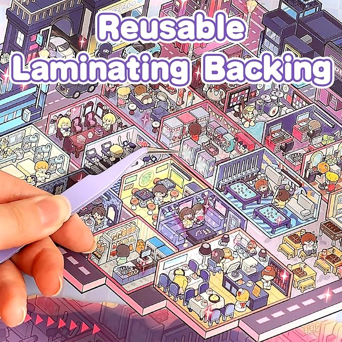 10 Sets Big Size DIY 3D Sticker Scene Collection Book Isometric Miniature Cozy Room Sticker Book for Kids Adults Large Cute Make Your Own House Stickers for Gifts Paint by Sticker with Tweezer (City)
