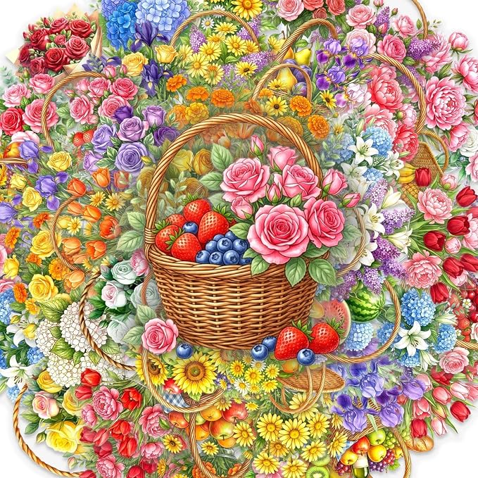 50 pcs Watercolor Flower Fruit Basket Clear PET Stickers, Colorful Rose Sunflower Floral Food Transparent Die-Cut Decals, Waterproof Stickers for Journal Scrapbook Planner Cottage DIY Decor