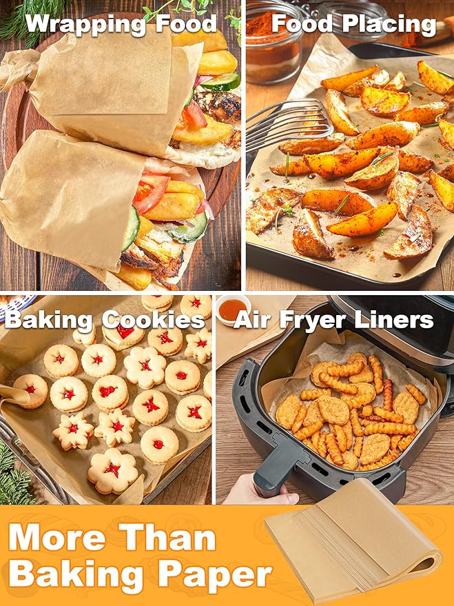 SMARTAKE 200 Pcs Parchment Paper Baking Sheets, 16x24 Inches Non-Stick Precut Baking Parchment, for Baking Grilling Air FSteaming Bread Cup Cake Cookie and More (Unbleached)