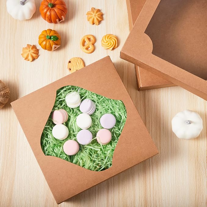 JOYIN 15 Pcs 10x10x2.5 inch Designer Kraft Bakery Boxes with Stickers, Perfect for Cakes, Pies, Cookies, Muffins, Thanksgiving & Christmas