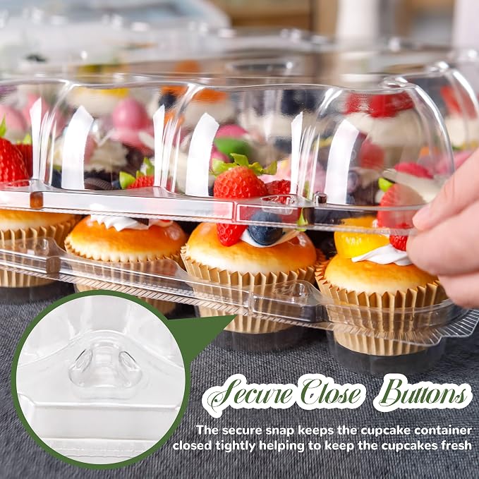 NPLUX 24 Count Cupcake Containers 10 Pack Cupcake Holders Plastic Stackable Cupcake Boxes with Detachable Tall Dome Lids and 240 Liners for 240 Cupcakes, BPA Free, Standard Size