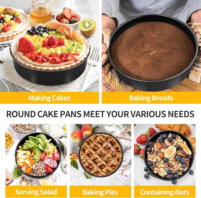 P&P CHEF Non-stick Cake Pan Set of 4, 6 Inch Round Baking Cake Pans Tins for Tier Smash Cakes, Non-Toxic & Solid, Stainless Steel Core & Leak-Proof, 4Pcs