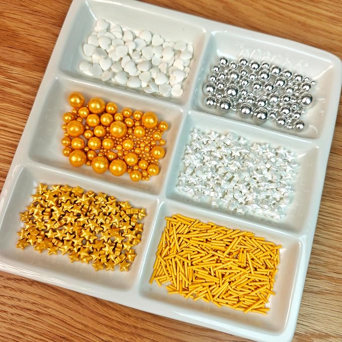 Peelit Gold & Silver Sprinkles Mix (6.7oz) – Edible Metallic Pearls, Stars & Hearts for Cake Decorating – Satisfying Crunch 6-in-1 Jar for Baking, Cookies, Cupcakes – Premium Edible Cake Toppers