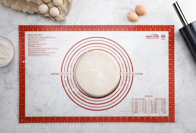 New Star Foodservice 16 x 26 Inch Non-Slip Silicone Pastry Mat, Extra Large Commercial Grade NSF Certified Baking Mat with Measurements