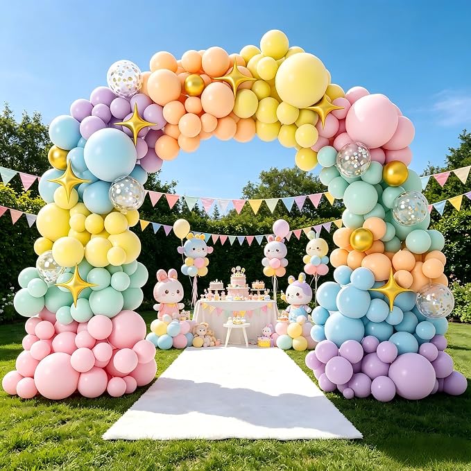 PERPAOL 146pcs Easter Pastel Rainbow Balloon Arch Garland Kit Macaron Unicorn Spring Globos Para Decoracion with Star Foil Balloon for Baby Shower Birthday Anniversary Mermaid Party Graduation