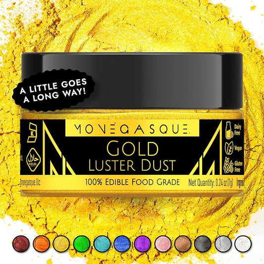 MONÉGASQUE Gold Edible Glitter for Drinks 7g – Edible Glitter for Cakes & Cocktails - Gold Luster Dust for Cocktail, Cake Decorating, Food Decorations 4th of July Sprinkles Spray - Drink Shimmer