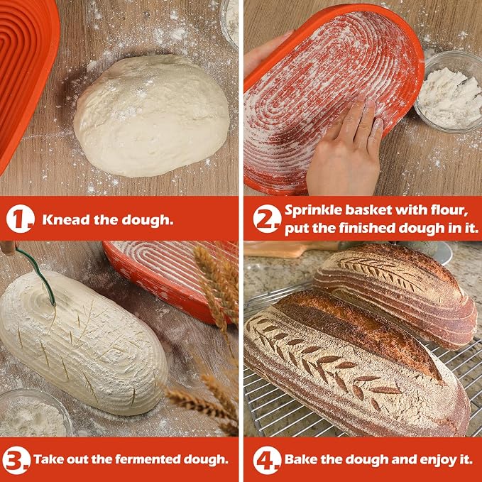 Webake Oval Bread Proofing Basket Silicone, 10 Inches Collapsible Sourdough Bread Baking Supplies Dough Proofing Bowl Containers Oven Safe Baking Gifts for Bakers
