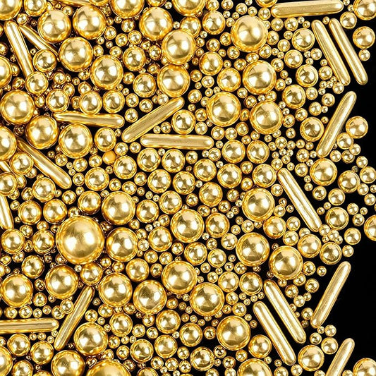 Gold Sprinkles for Cake Decorating, 4.6 oz Edible Pearls Rods Sugar Sprinkles for Baking Cupcake Cookie Ice Cream
