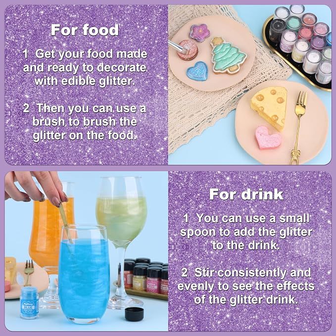 Purple Edible Glitter - 5g Food Grade Cake Decorating Shimmering Glitter, Edible Sprinkle Luster Dust for Drinks, Chocolates, Fondant, Strawberries, Cupcakes, Candy, Easter Cookie - Vegan