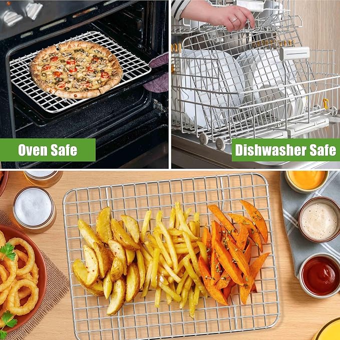 Homikit 4 Pack Cooling Rack Set, 12" x 9" Stainless Steel Baking Rack for Bacon Bread Pizza, Metal Wire Oven Racks for Cooking Roasting Fit Quarter Sheet Pan, Rust Free & Dishwasher Safe