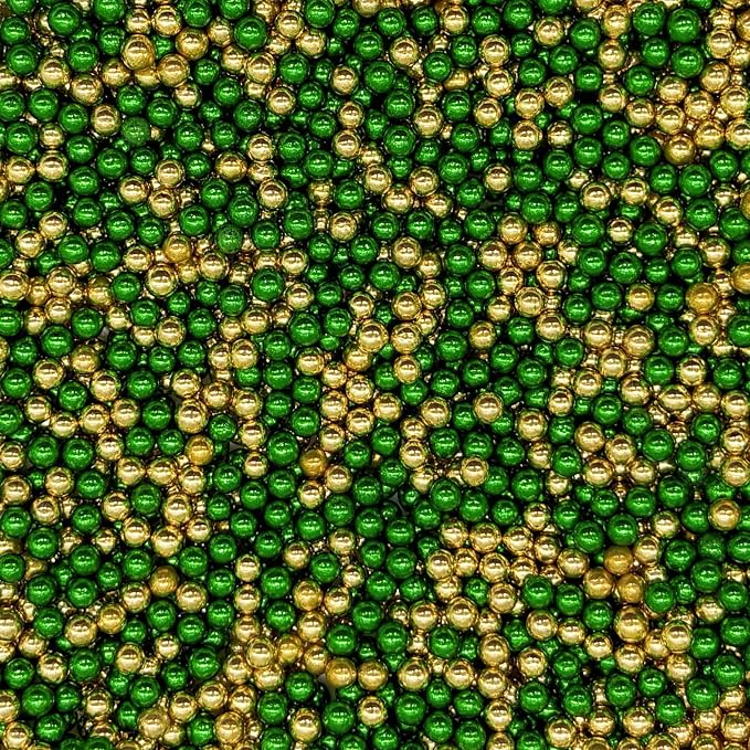 Edible Dark Silver Green & Super Gold Pearl Sugar Sprinkles Candy 4mm Mini Pearls Cake Decorations Cupcake Decorating Perfect for Wedding Party Valentine Christmas Supplies 3OZ