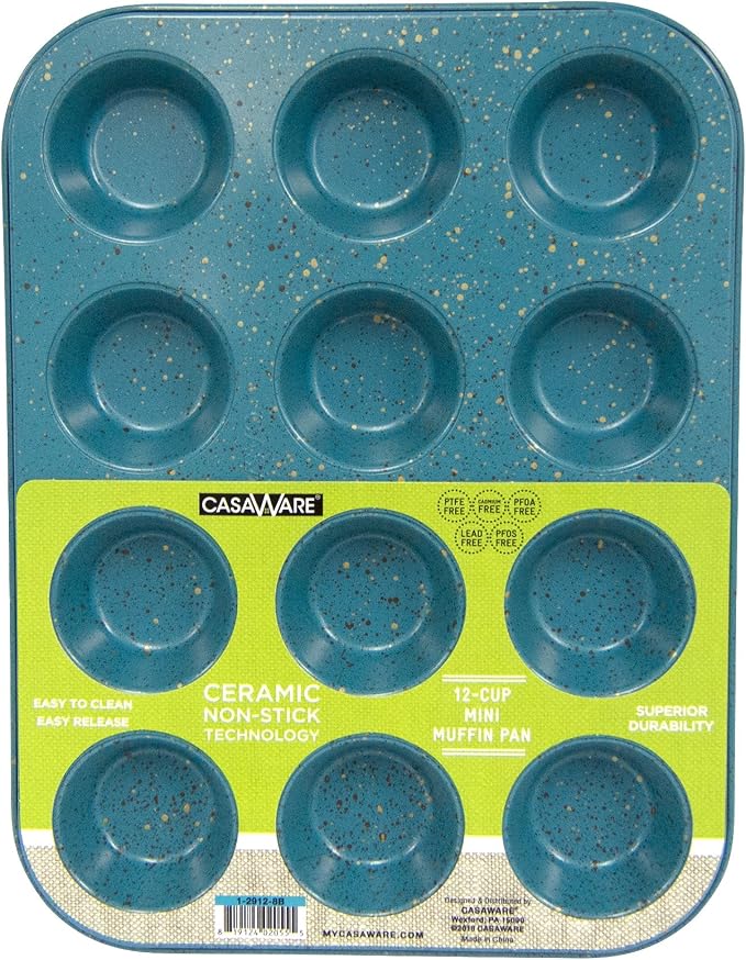 casaWare Mini Muffin Pan 12 Cup Ceramic Coated Non-Stick (Blue Granite)