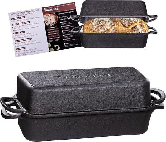 11x5 Inch Cast Iron Loaf Pan With Lid，5.8 Qt Large Loaf Pans For Sourdough Bread Baking, Pre-Seasoned Heavy Duty Dutch Oven Bread Pan For a Crispy Crust