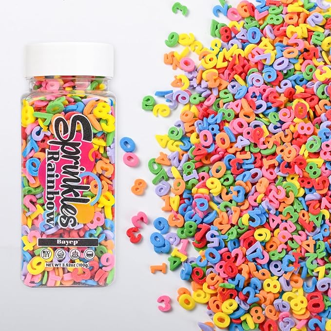 Bayep Rainbow Sprinkles for Cake Decorating Numbers Bulk Sprinkles for Ice Cream, Cookies, Baking, Cupcake Topper Colorful Sprinkles Perfect for Birthday Party Christmas Holiday Supplies 3.52 Ounce