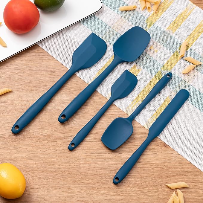 Silicone Spatula Set, 5 Piece Food Grade Rubber Spatulas for Baking, Cooking, and Mixing High Heat Resistant Non Stick Dishwasher Safe BPA-Free (Navy Blue)