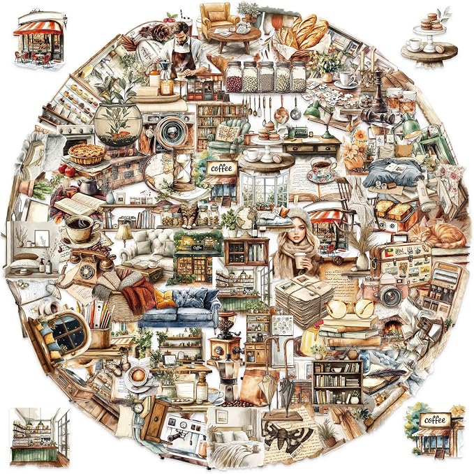 100Pcs Retro Coffee Shop Stickers for Scrapbooking Journaling Junk Journal Scrapbook Supplies - Waterproof Transparent PET Aesthetic Decals for Resin Crafts Decorative Art Crafts