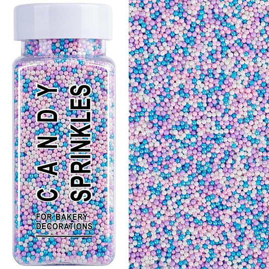 Mermaid Sprinkles, 2mm Pastel Purple Pink Blue Nonpareils Sprinkles for Cake Decorating, 4.6oz Mini Edible Pearls for Baking, Cupcake, Cookie, Ice Cream Toppings, Summer Ocean Holiday Party Supplies