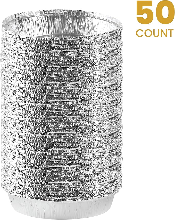PLASTICPRO 9'' Inch Round Tin Foil Pans Disposable Aluminum, Freezer & Oven Safe - For Baking, Cooking, Storage, Roasting, & Reheating, Pack of 50