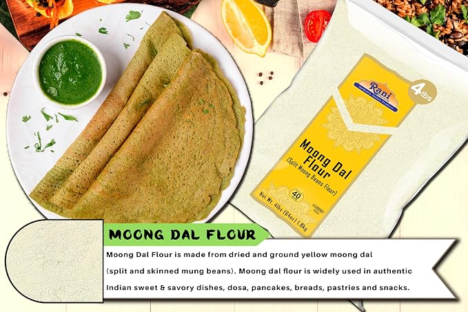 Rani Moong Flour (Mung Bean Flour, Green Gram Flour) 64oz (4lbs) 1.81kg Bulk ~ All Natural | Vegan | Gluten Friendly | NON-GMO | Kosher | Indian Origin