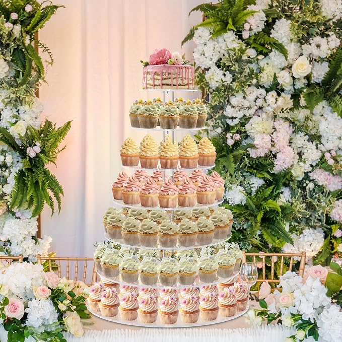 Large 7 Tier Cupcake Stand for 100 Cupcakes, Clear Round Cupcake Stands, Acrylic Wedding Cupcake Tower Stand, Cupcake Display Stand for Dessert Table, Cupcake Tier Stands