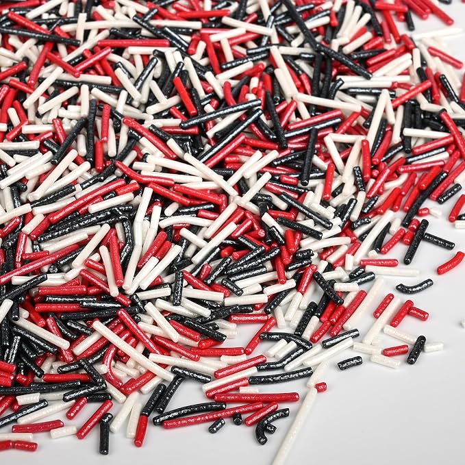 Jimmies Sprinkles for Cake Decorating, Black & Red Sprinkles Perfect for Cupcake Toppers Wedding Party Valentines Halloween Christmas Supplies 4.23 Ounce