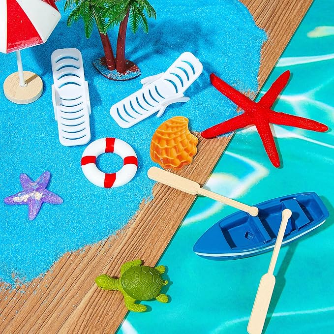 Patelai 12 Pcs Hawaiian Beach Cake Decoration Summer Beach Chair Umbrella Cake Tropical Green Palm Tree Toppers for Hawaiian Pool Party Birthday Wedding Baby Shower Luau Party Decoration Supplies